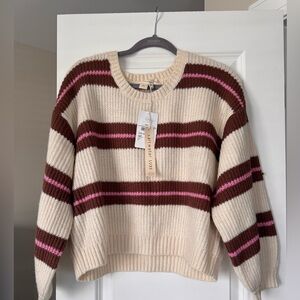 saltwater LUXE Striped Crewneck Sweater - Cream, Brown & Pink